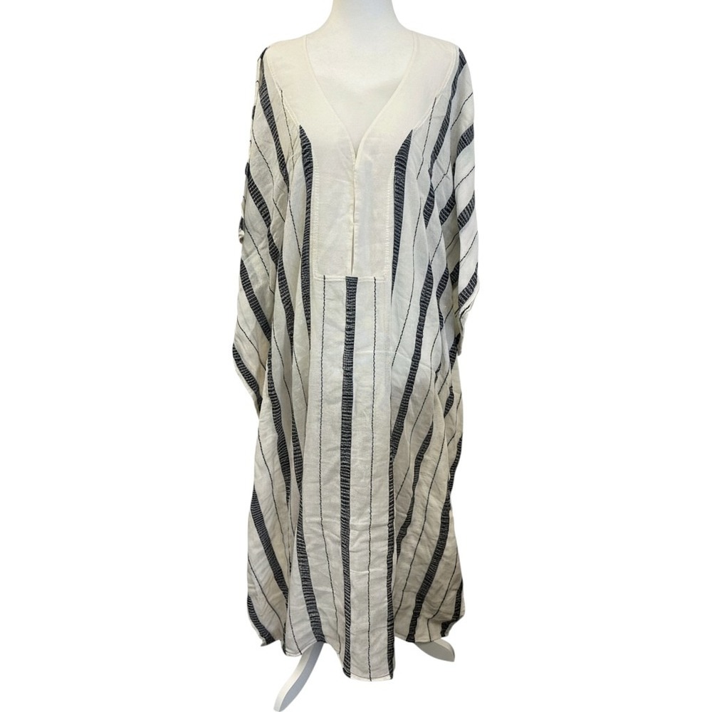 SU Luxury Resort Wear Kaftan Dress 100% Cotton Striped Cream Black OS Turkey